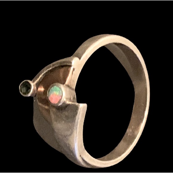Rare Ring Design Vintage Art Deco with Opal and black stone 925 silver size 8 - Picture 1 of 6